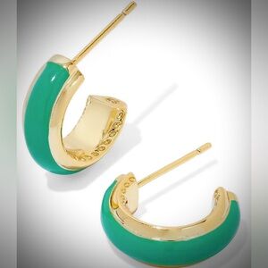 Kendra Scott Ainsley Gold Huggie Earrings in Green Enamel
